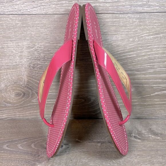 LL Bean Pink Patent Leather Polka Dot Women’s Size 8M Thong Flip Flop Sandals - Picture 9 of 12